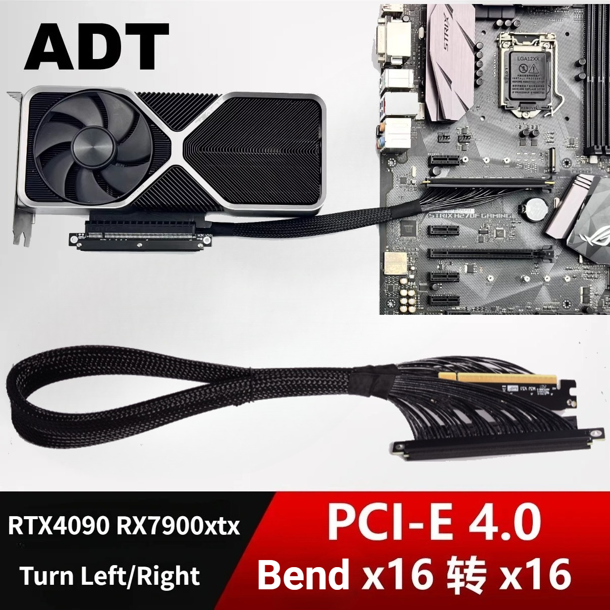 Gpu Vertical Mount - ADT New Dual Reverse Riser Cable