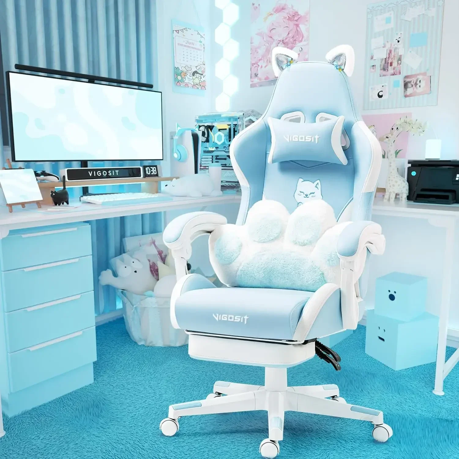 Pink Gaming Chair With Cat Paw - Pc Gaming Chair ulasan dan harga